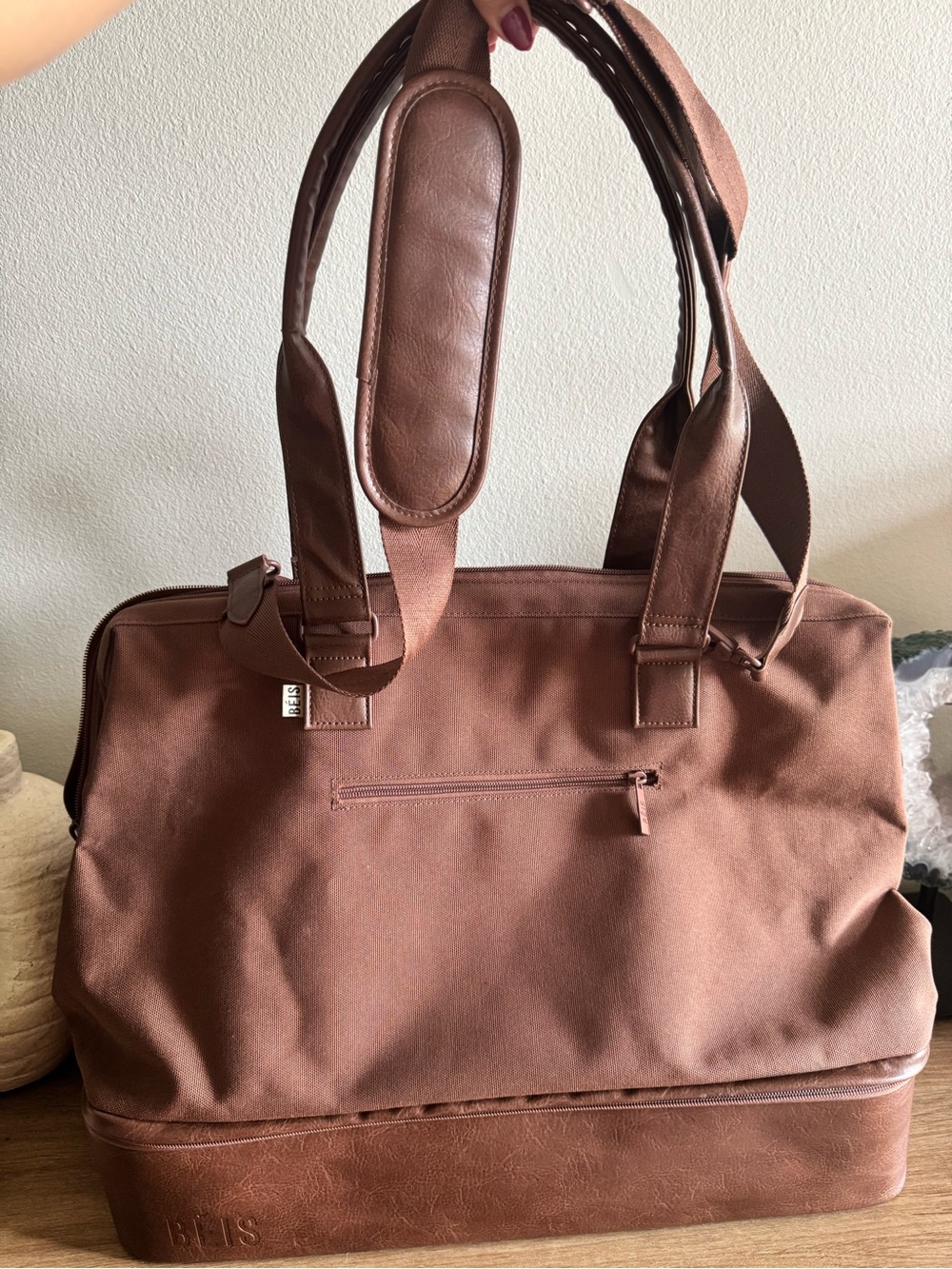 BEIS Brown Travel convertible Weekender Bag with Shoulder Strap